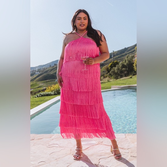 Show Me Your MuMu | Pink Fringe Halter Dress - Picture 5 of 7